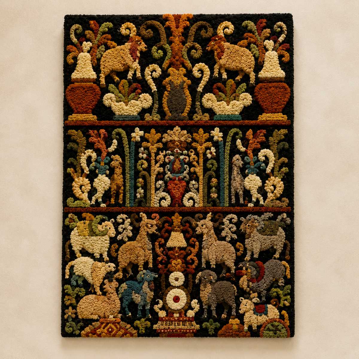 Hewn Earth Midnight Menagerie Wall Art cabinet with detailed illustration, mounted on a neutral background, showcasing intricate design.