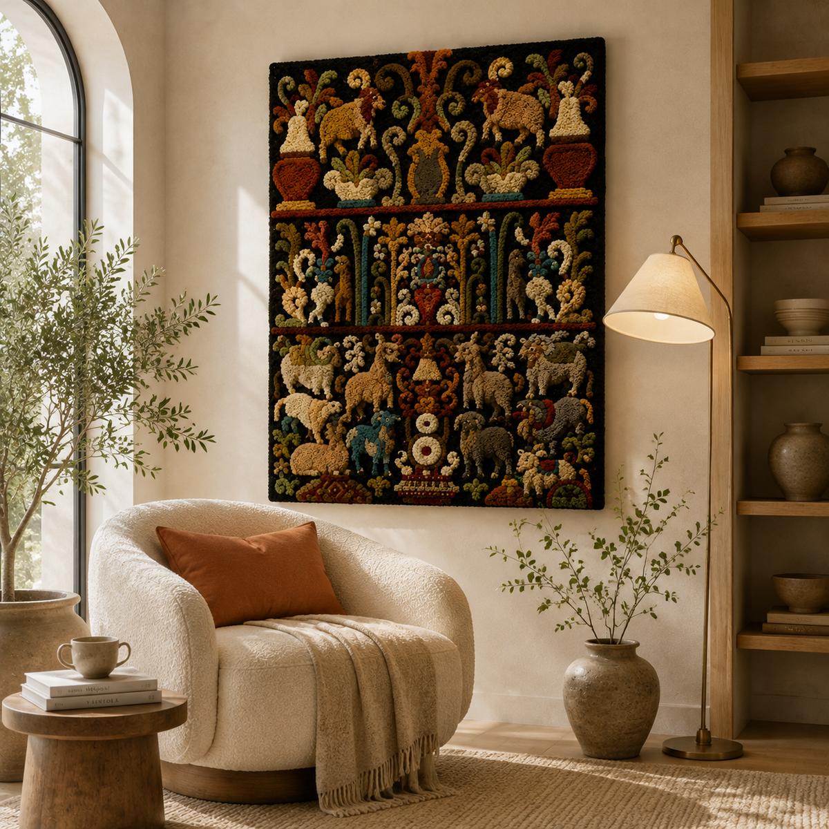 Hewn Earth Midnight Menagerie Cabinet wall art featuring intricate animal illustrations on a dark background.