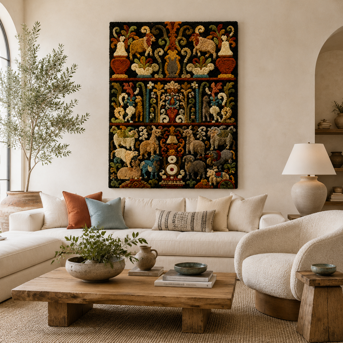 Hewn Earth Midnight Menagerie Cabinet wall art featuring dark, intricate animal illustrations on a textured background.