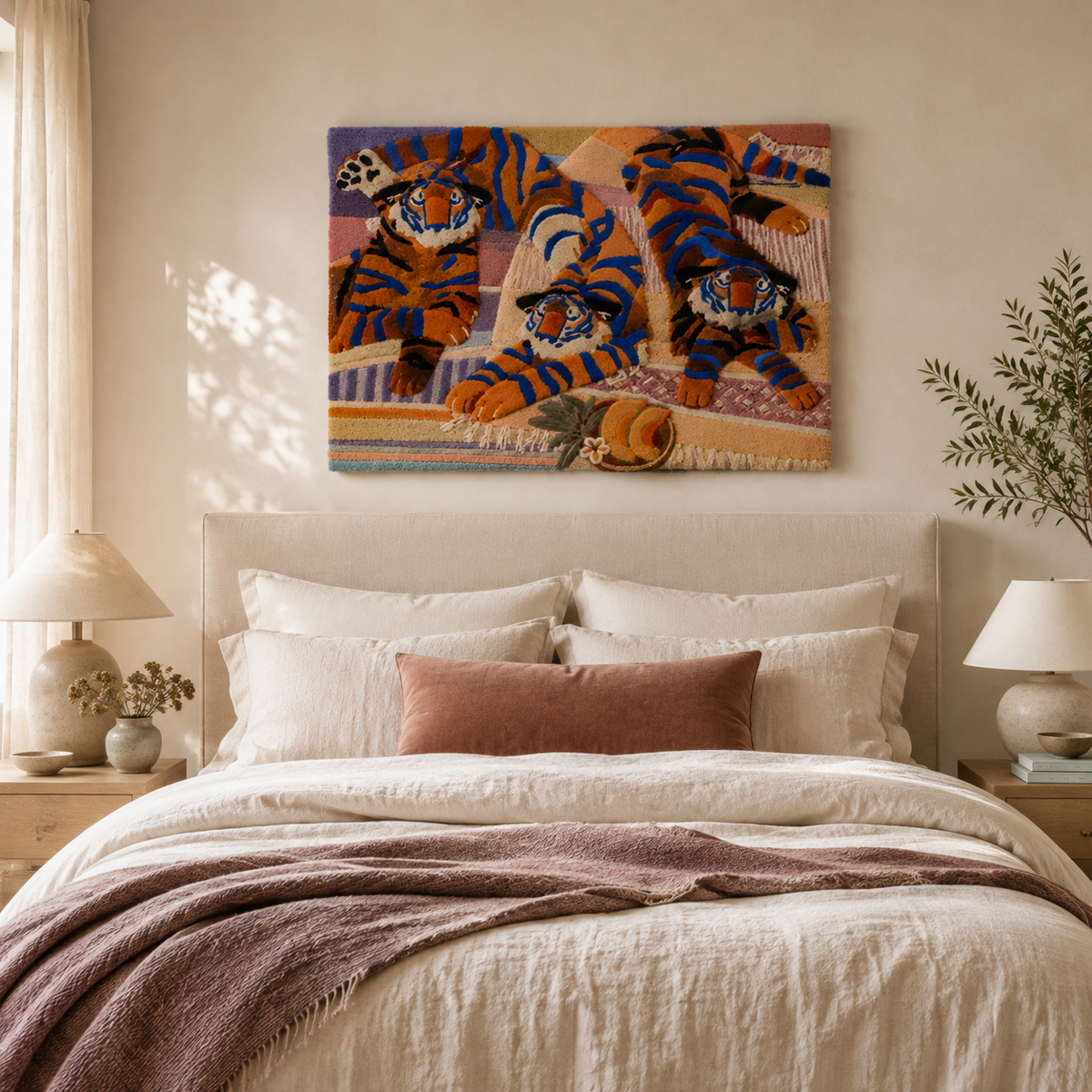 Indigo Tiger Thicket wall art by Hewn Earth featuring vibrant tiger design on canvas, perfect for modern home decor.