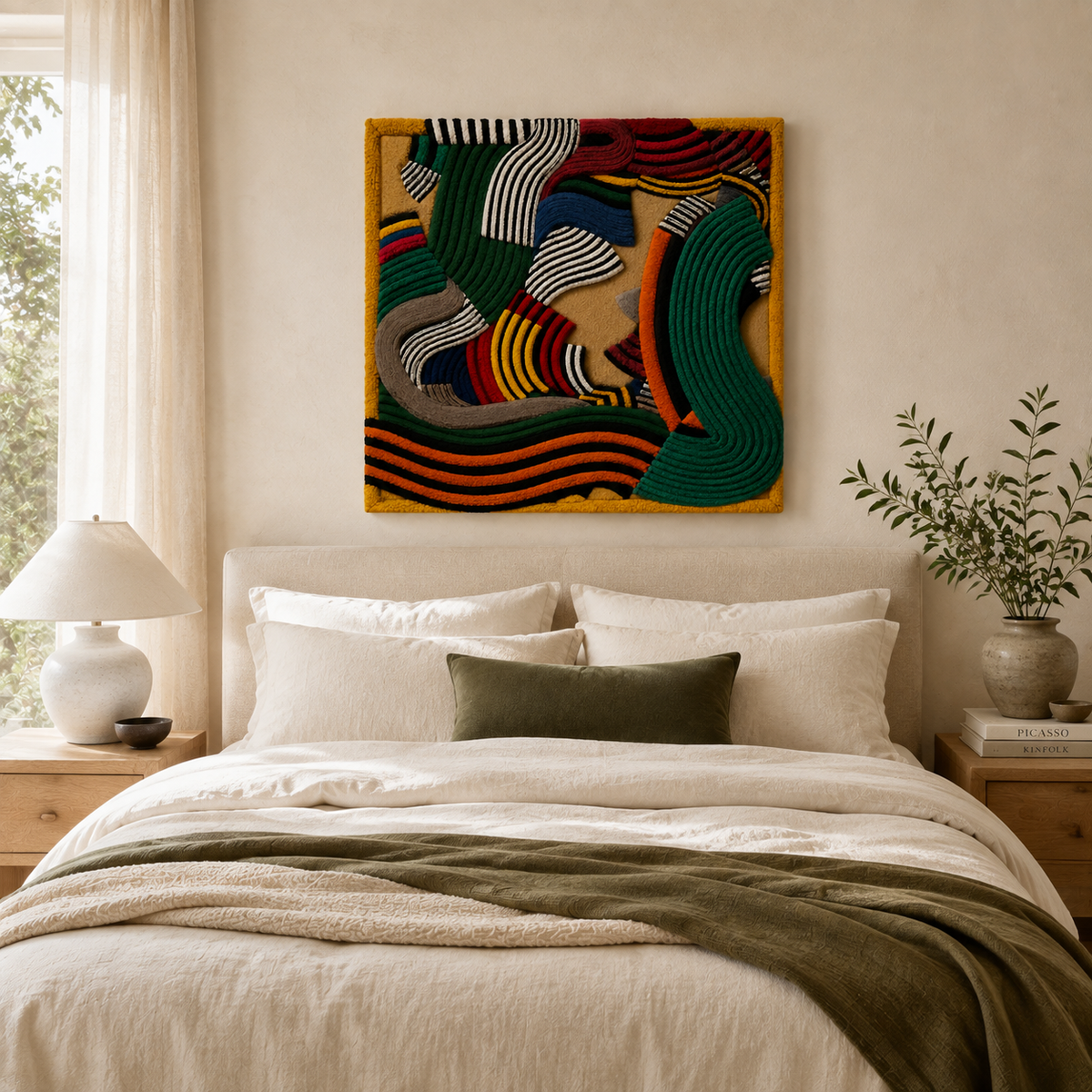 Colorful Emerald Rhythm Figures wall art by Hewn Earth featuring abstract geometric shapes for modern home decor.