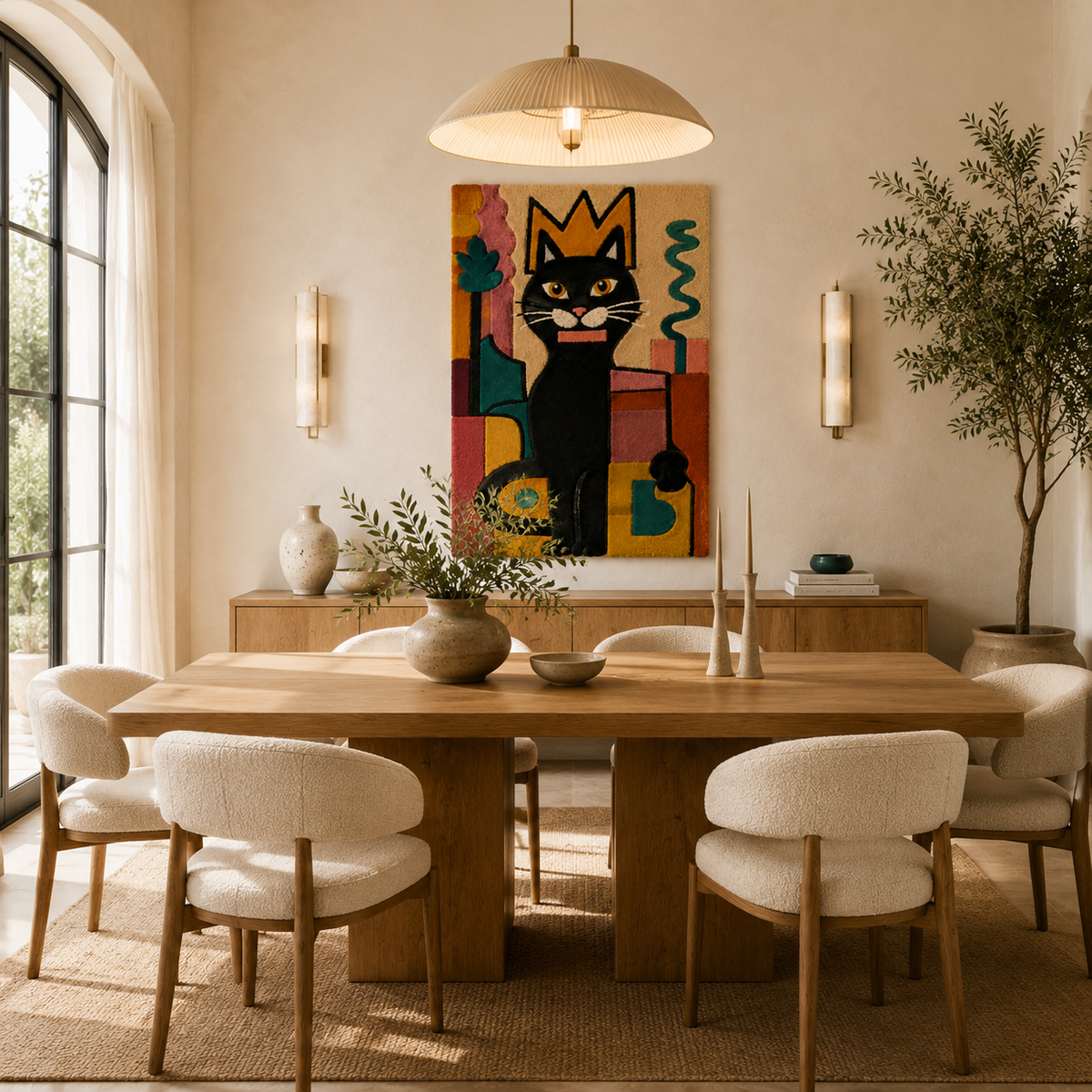 Black cat wall art featuring a crowned feline by Hewn Earth, displayed as a detailed illustration on a neutral background.