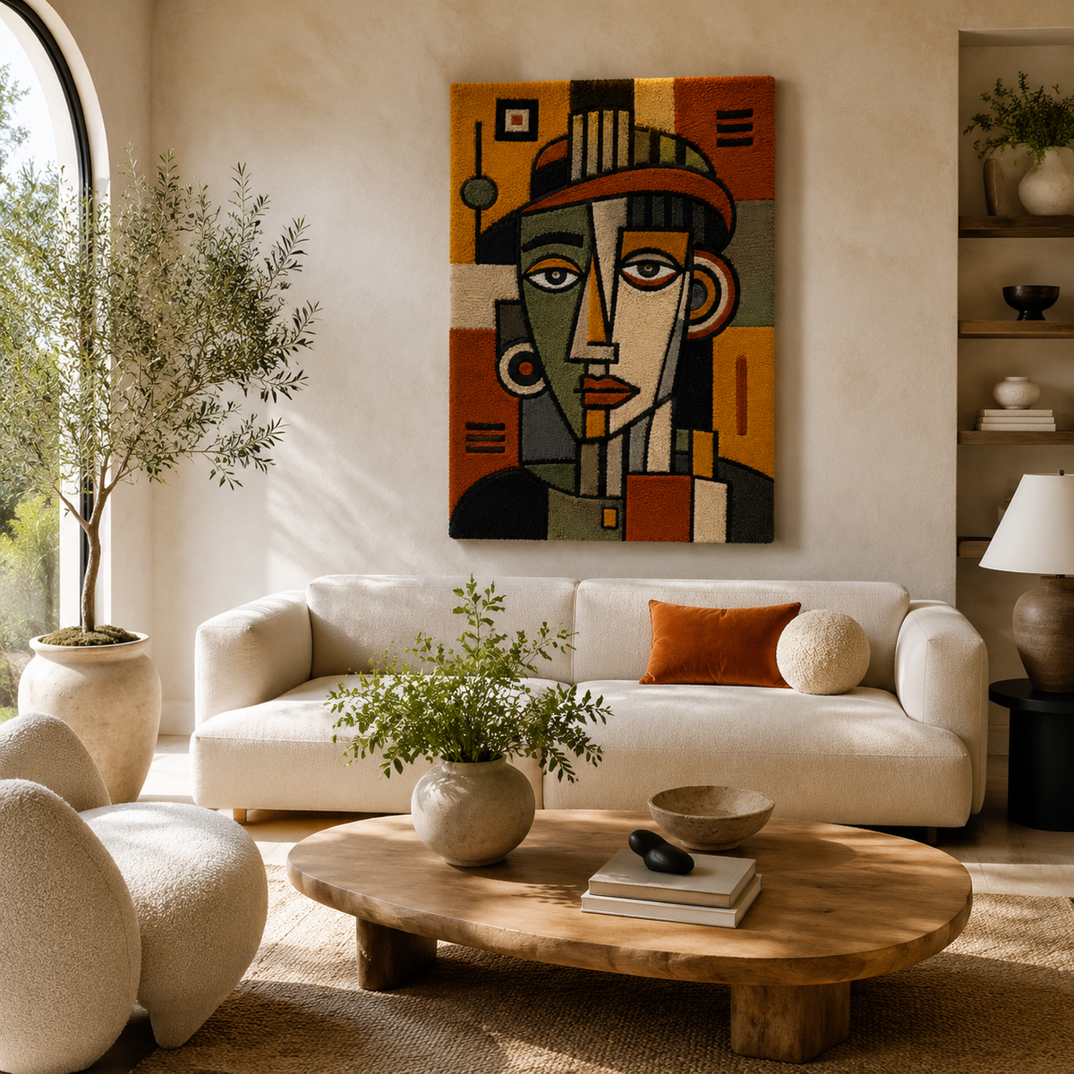 Ochre modernist wall art by Hewn Earth featuring abstract geometric design in a contemporary style.