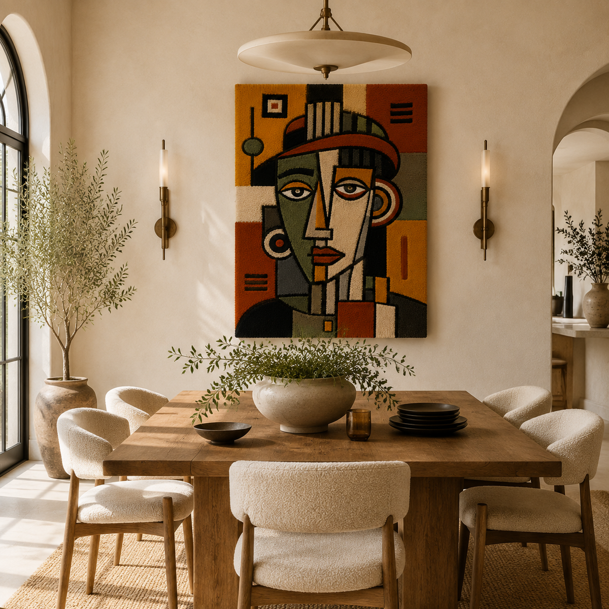 Ochre Modernist Muse wall art by Hewn Earth featuring abstract geometric design on a canvas.
