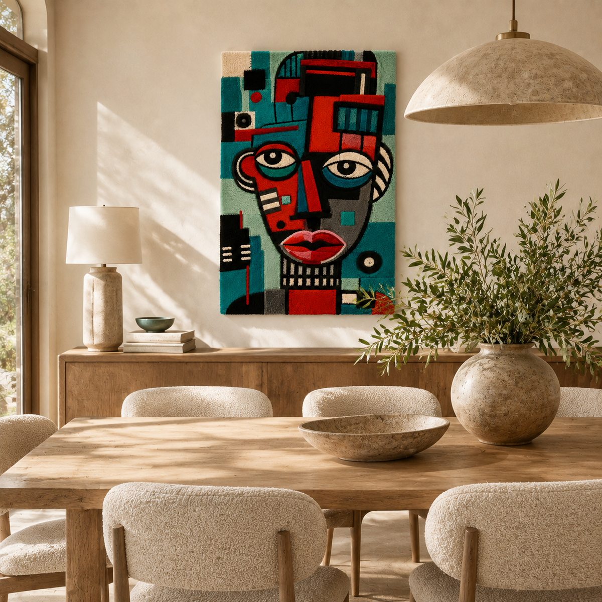Teal Signal Portrait wall art by Hewn Earth featuring abstract design on canvas for modern home decor.