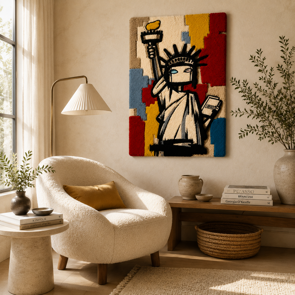 Hewn Earth Liberty in Color wall art featuring vibrant, abstract design displayed on a modern wall.