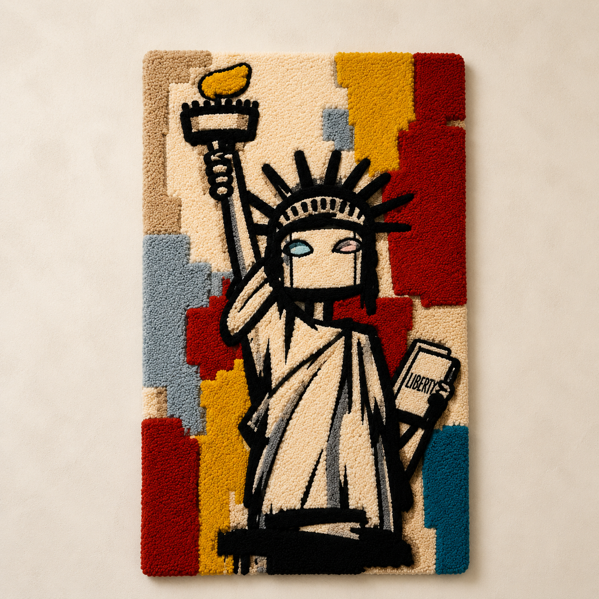 Colorful Liberty-themed wall art by Hewn Earth featuring vibrant abstract designs on a light background.