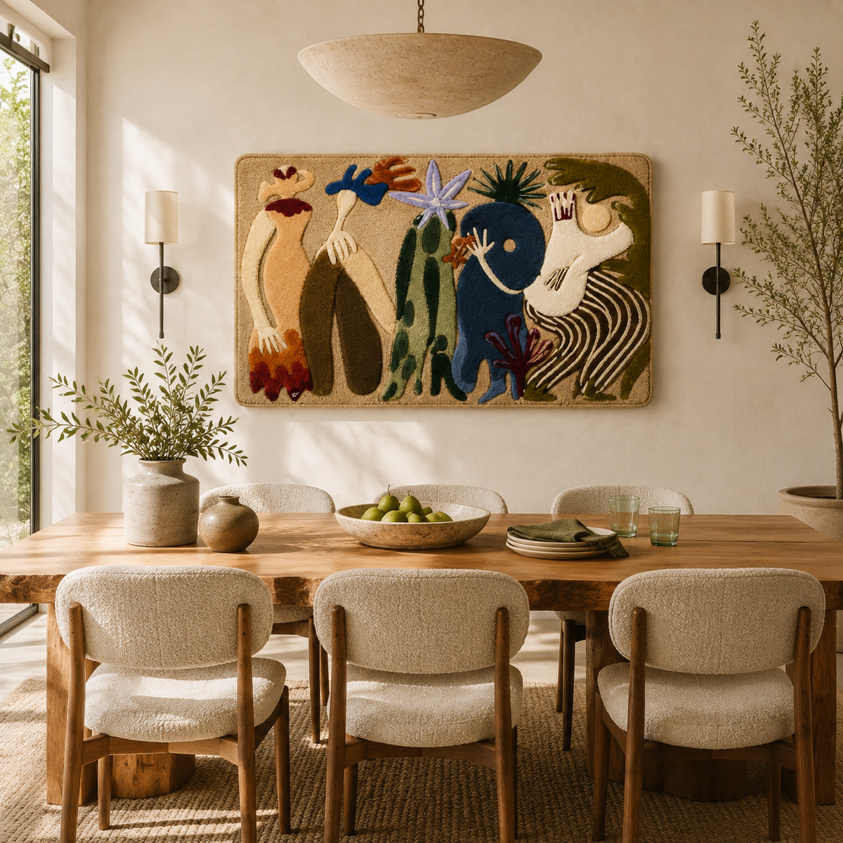 Hewn Earth Wild Garden Assembly wall art featuring colorful botanical and wildlife illustrations on a framed display.