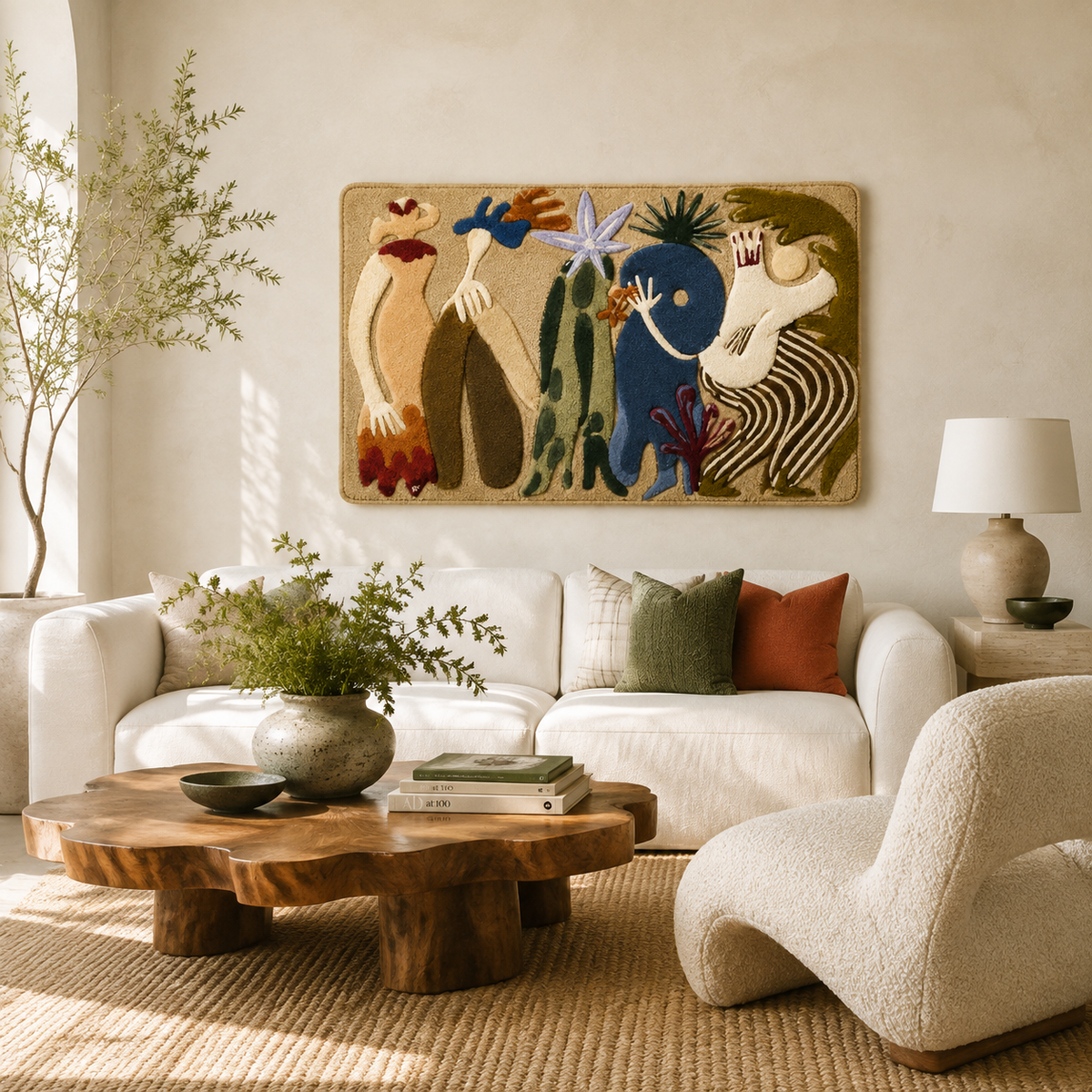 Hewn Earth Wild Garden Assembly wall art featuring vibrant botanical illustrations on a framed decorative panel.