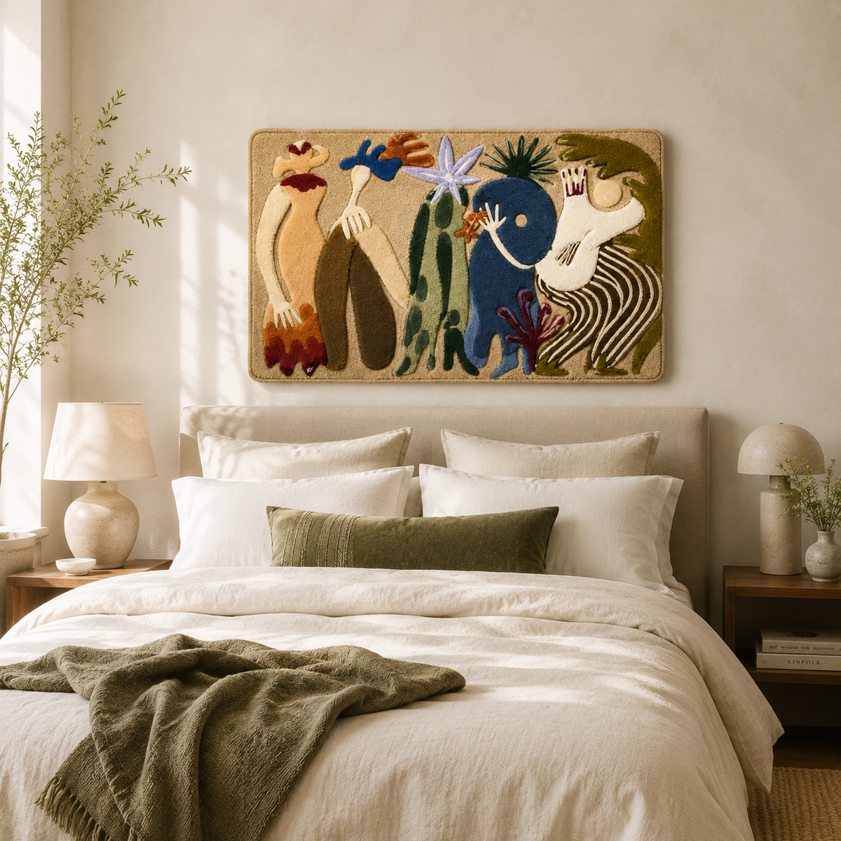 Hewn Earth Wild Garden Assembly wall art featuring vibrant botanical illustrations on a wall display.