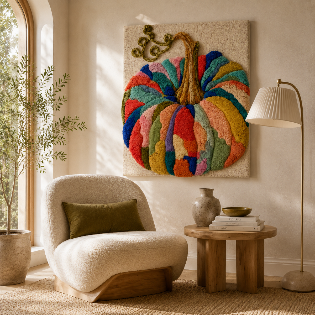 Hewn Earth Festival Pumpkin wall art featuring a vibrant pumpkin design, perfect for festive home decor.
