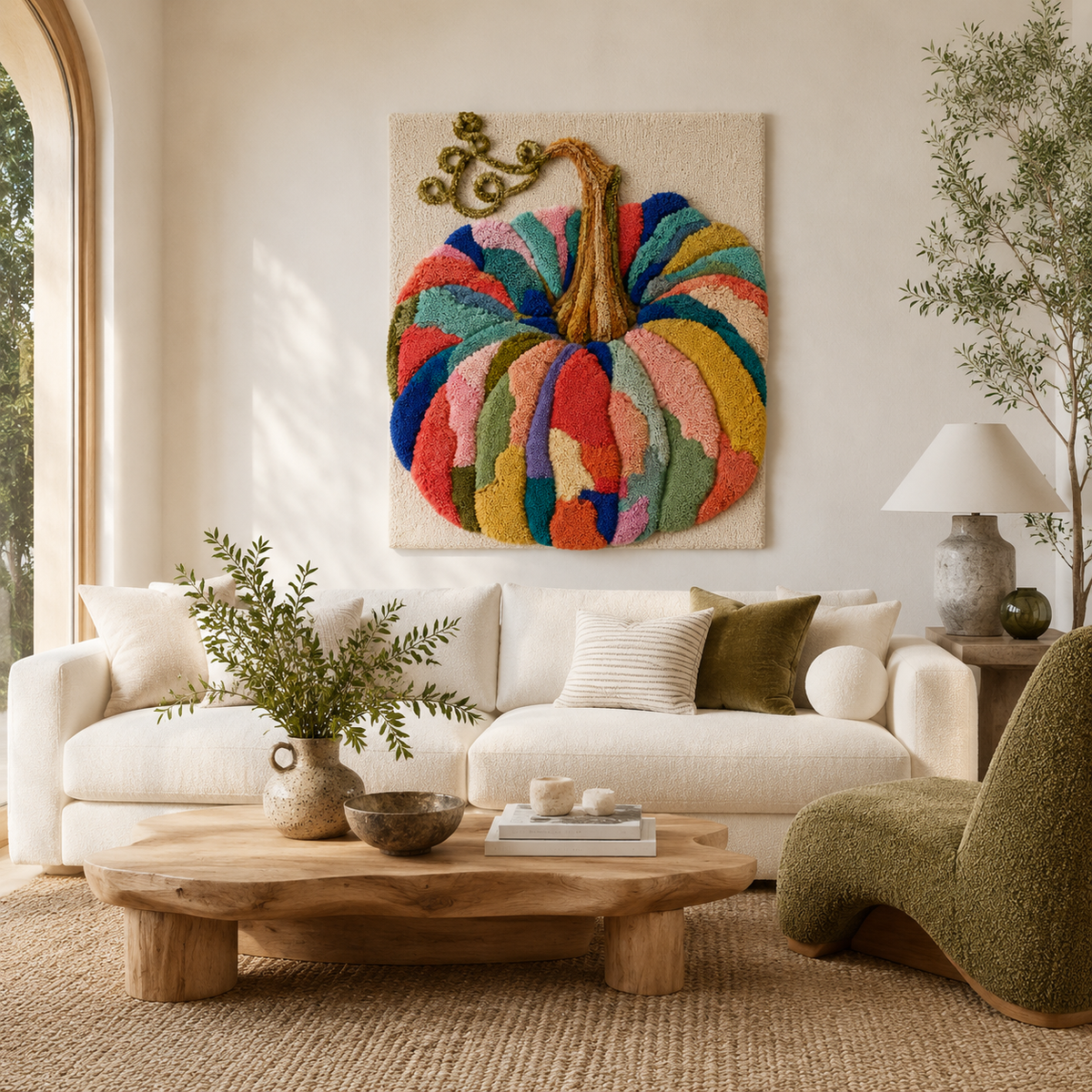 Hewn Earth Festival Pumpkin wall art featuring a vibrant pumpkin design on textured background, suitable for seasonal home decor