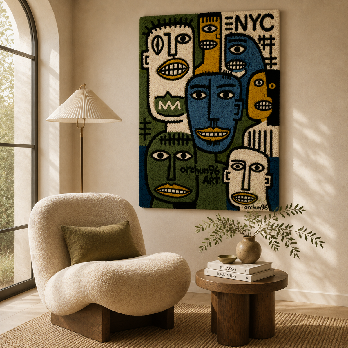 Midnight City Faces wall art by Hewn Earth featuring abstract cityscape and face designs on a dark background.