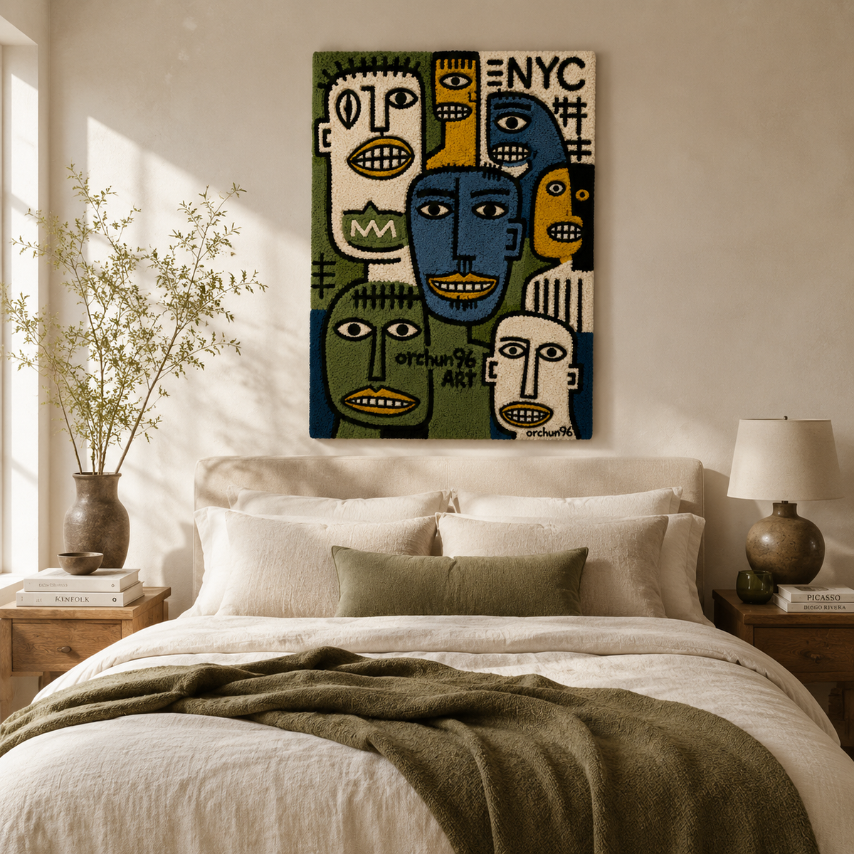 Hewn Earth Midnight City Faces wall art featuring abstract cityscape with dark tones and vibrant highlights, ideal for modern decor.
