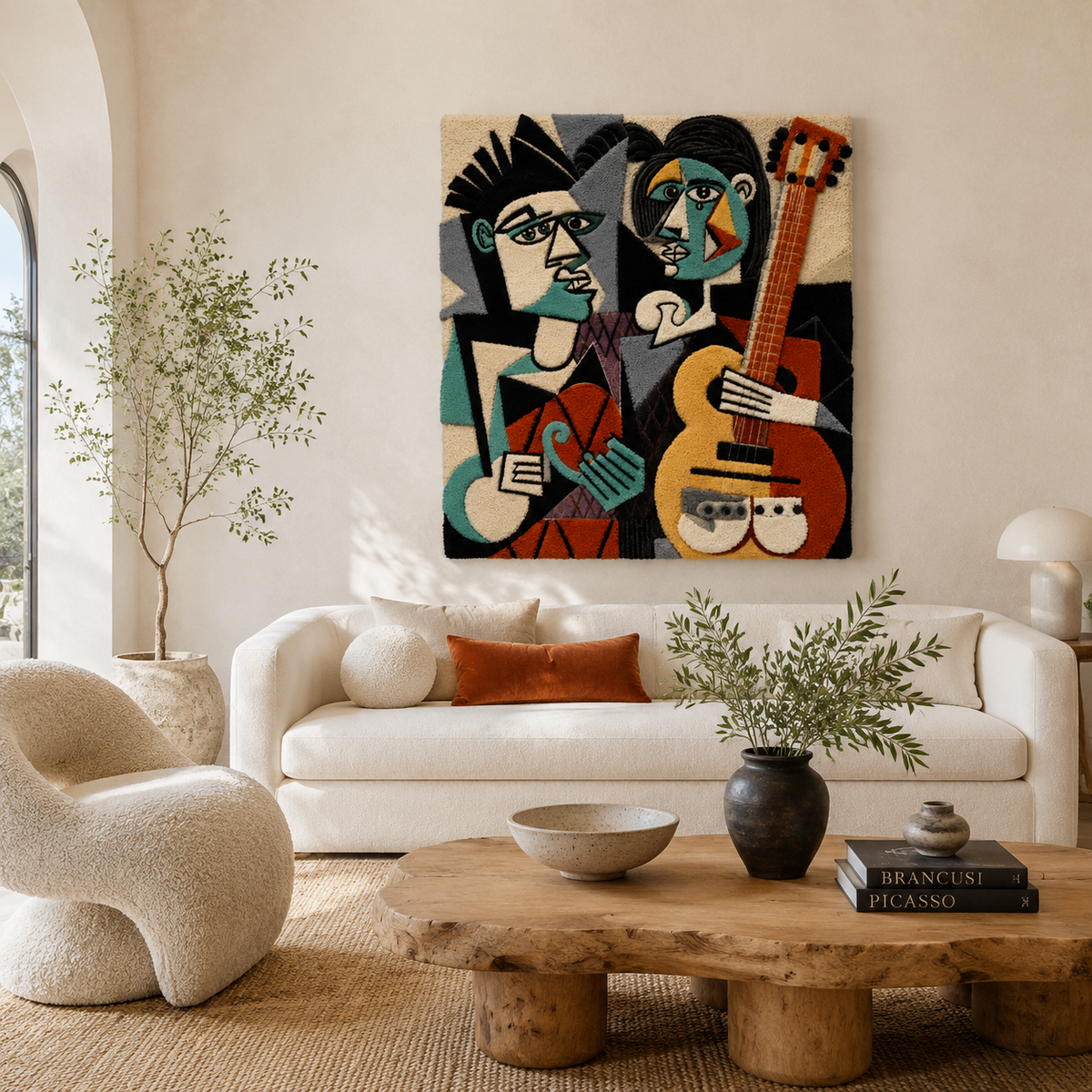 Hewn Earth Studio Quartet wall art displayed on a room wall, featuring a modern, abstract design in neutral tones.