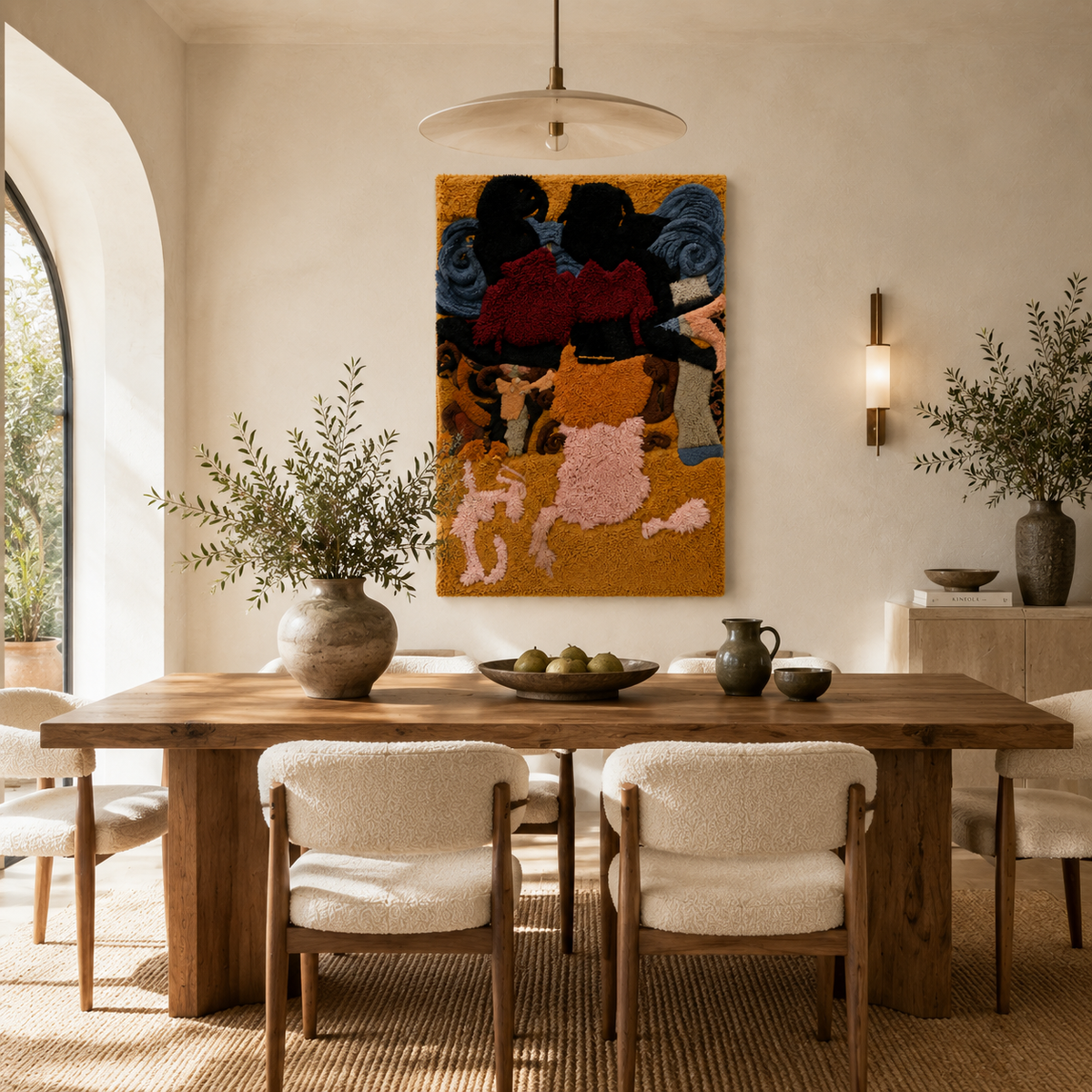 Hewn Earth Gathering at Dusk wall art featuring a serene dusk landscape with trees and soft colors, suitable for home decor.