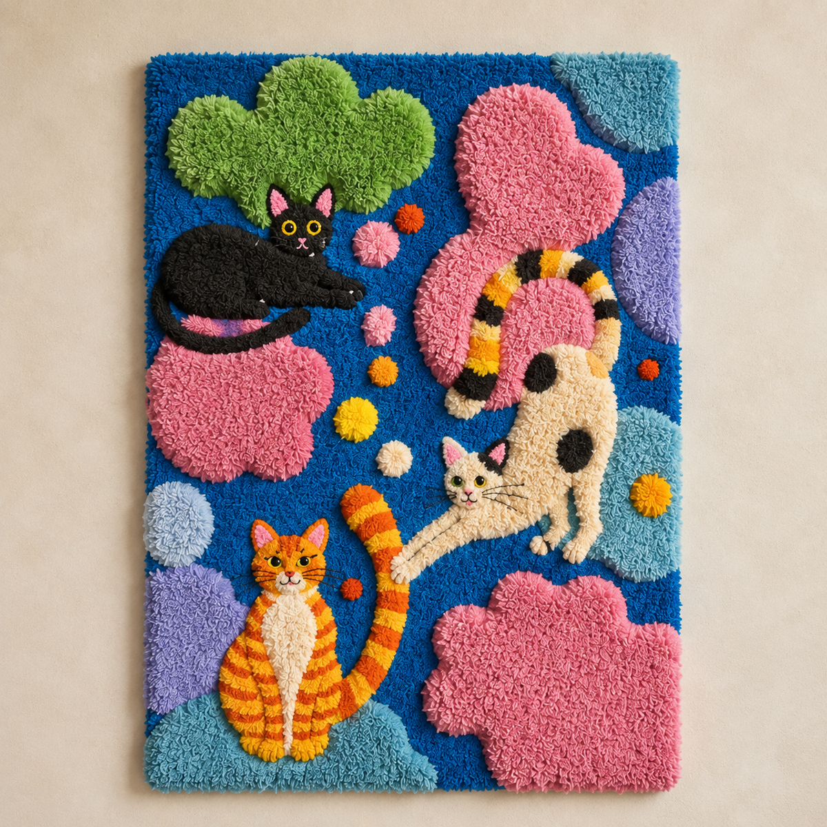 Hewn Earth Secret Garden Cats wall art featuring colorful cats in a whimsical garden scene, suitable for home decor.