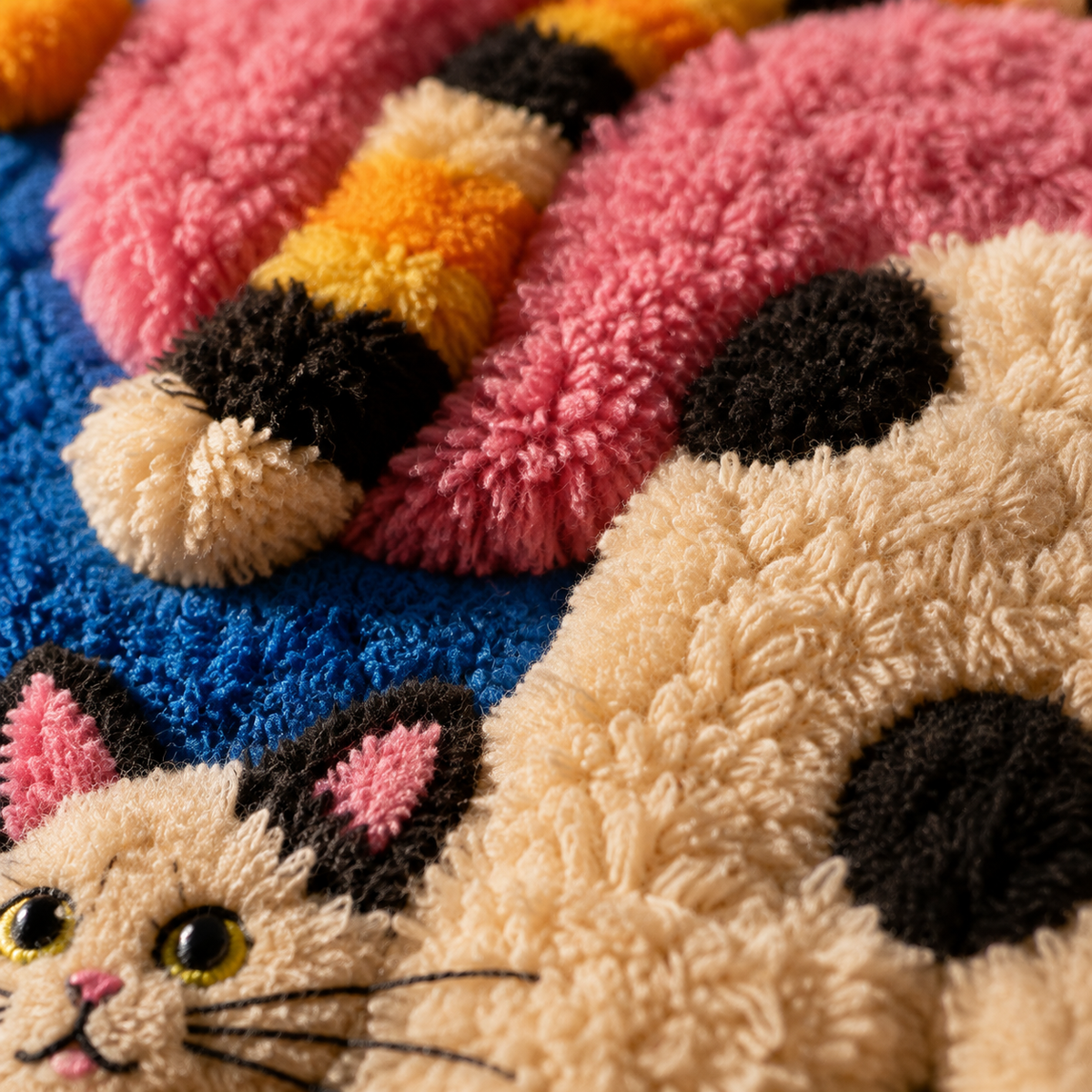 Detailed close-up of Hewn Earth Secret Garden Cats wall art, showcasing intricate floral and feline design in vibrant colors.