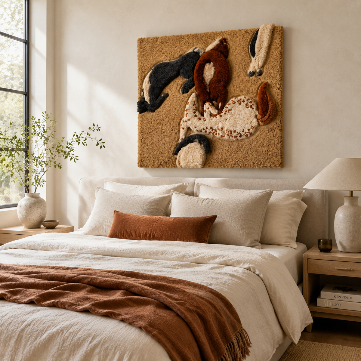 Hewn Earth Meadow Horses wall art featuring a serene landscape with wild horses grazing in a meadow.
