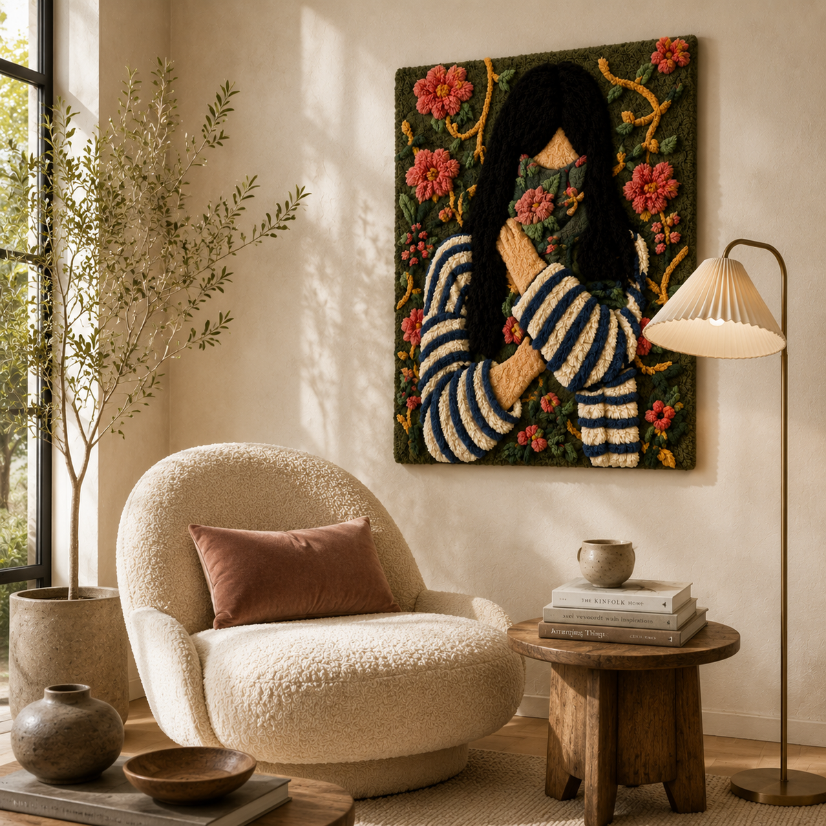 Hewn Earth Midnight Bloom Reader wall art featuring a dark floral design displayed on a room wall.