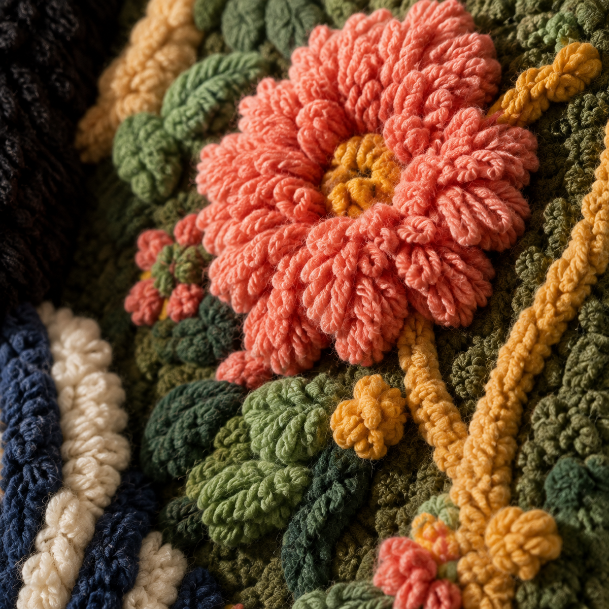Close-up of Hewn Earth Midnight Bloom Reader wall art, showcasing intricate floral design and textured details.