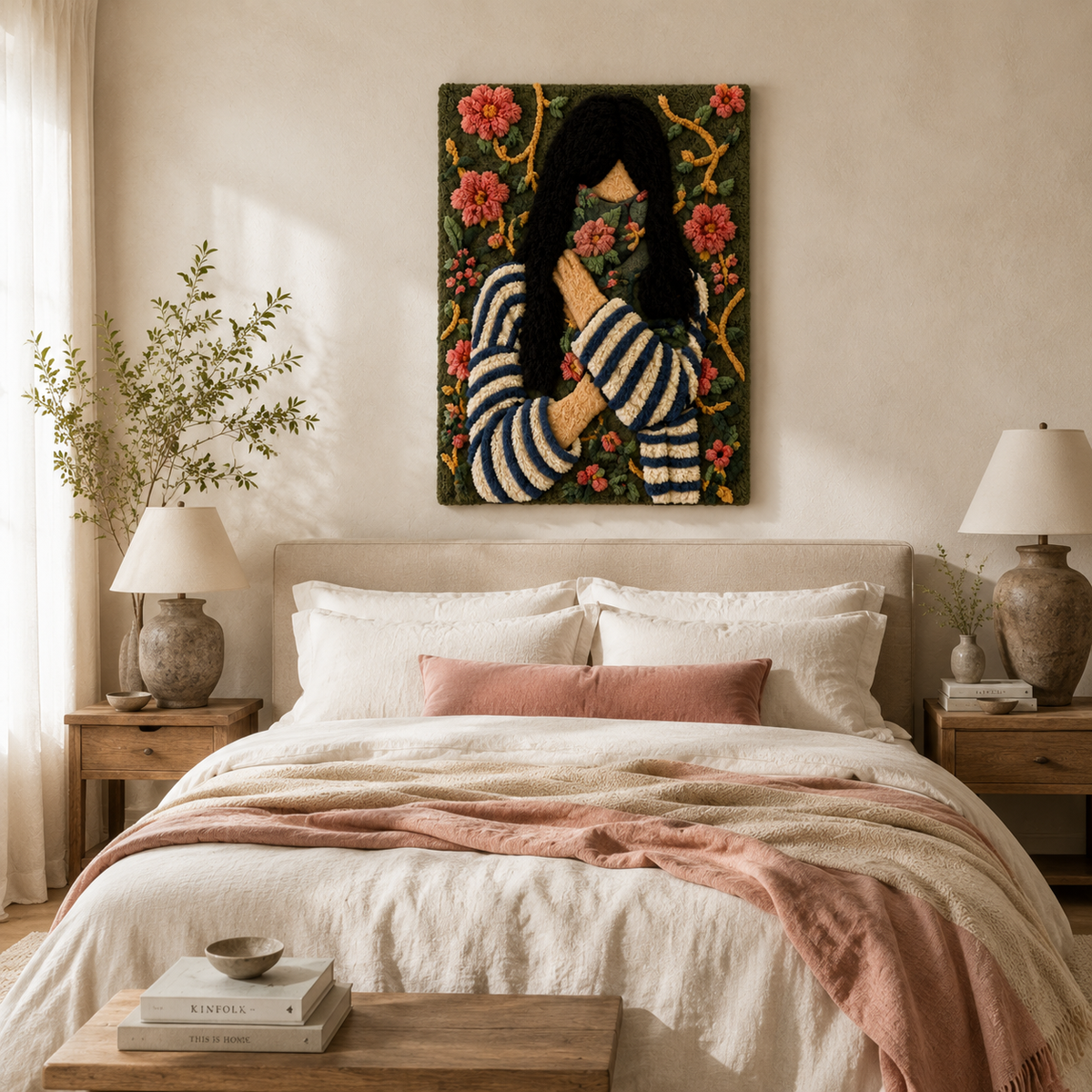 Hewn Earth Midnight Bloom Reader wall art featuring a dark, floral design with vibrant midnight blue and purple hues for interior decor.