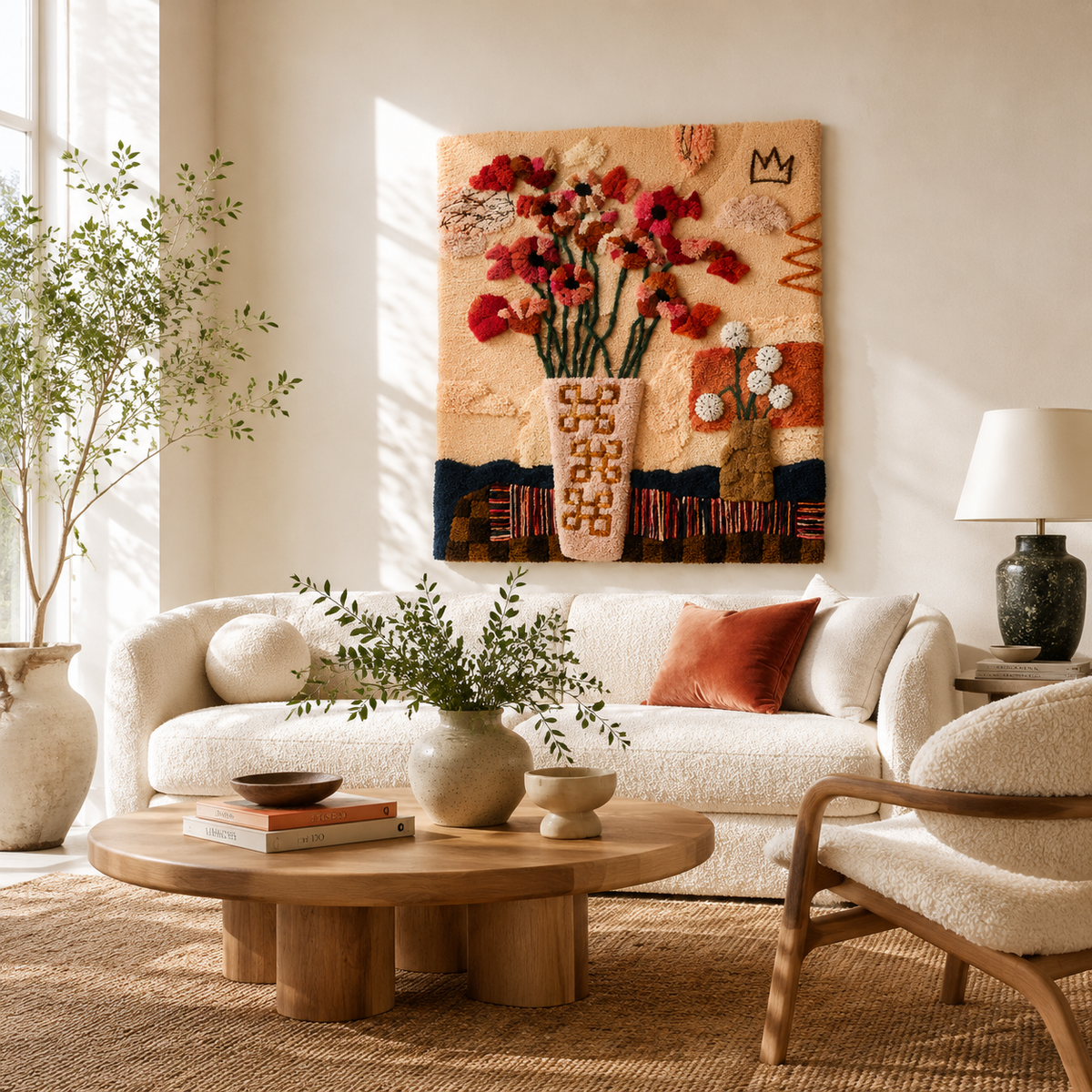 Hewn Earth Crowned Wildflowers wall art featuring vibrant wildflower design on a neutral background for home decor.