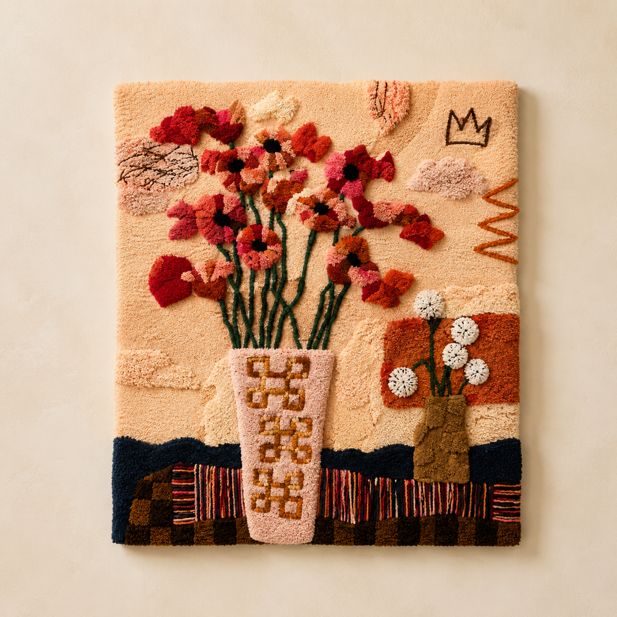 Wall art featuring crowned wildflowers with bright, natural colors, created by Hewn Earth for a decorative floral display.