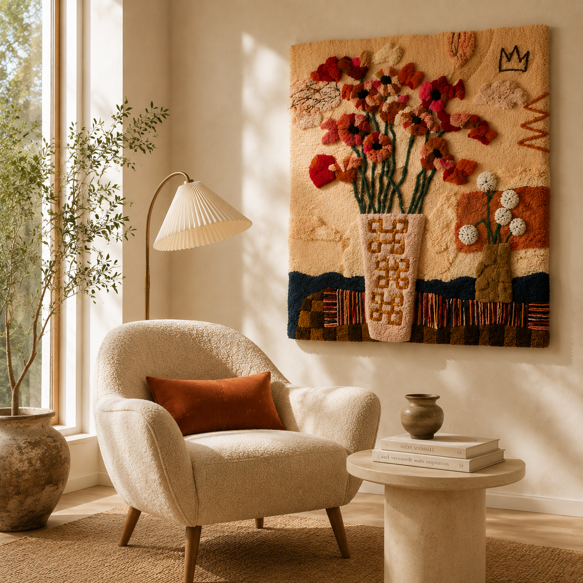 Hewn Earth crowned wildflowers wall art featuring vibrant wildflower illustrations on a neutral background.