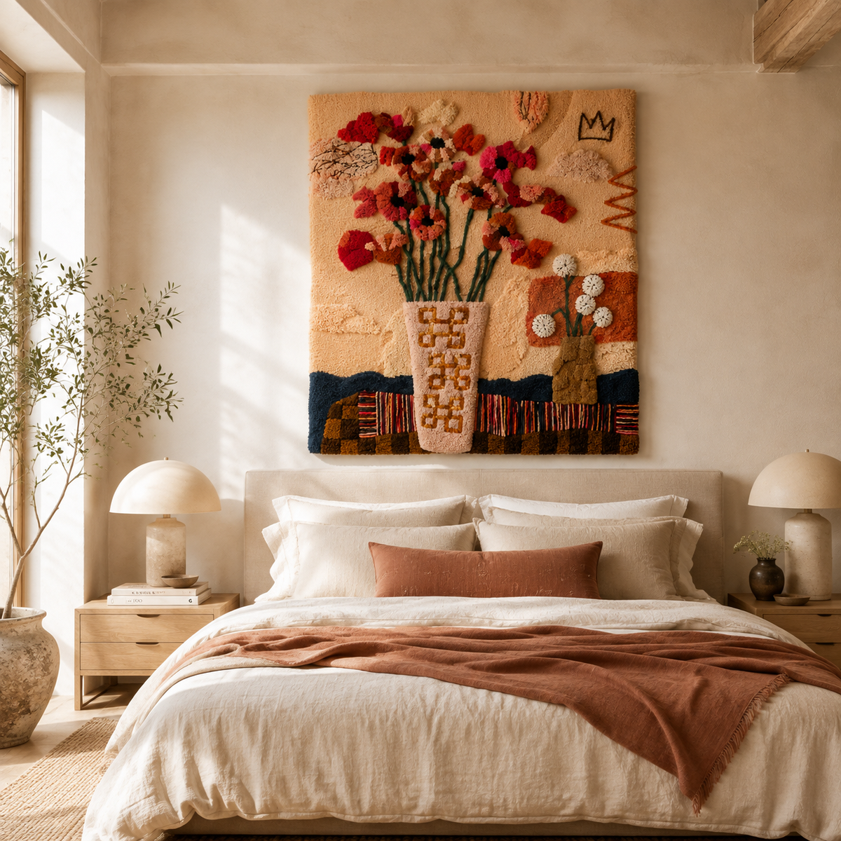 Colorful wall art featuring crowned wildflowers by Hewn Earth, showcasing vibrant floral design on a neutral background.