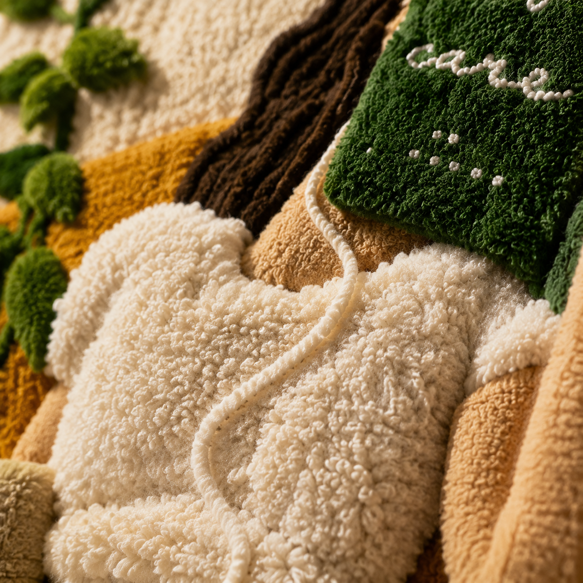 Close-up of "Sunday with Ferns" Hewn Earth wall art featuring detailed fern illustrations on textured background.