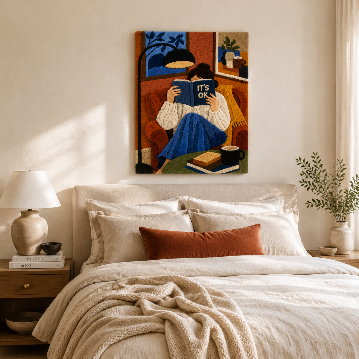 Blue Hour Reader wall art by Hewn Earth showing a serene, minimalist scene with soft blue tones in a modern room setting.