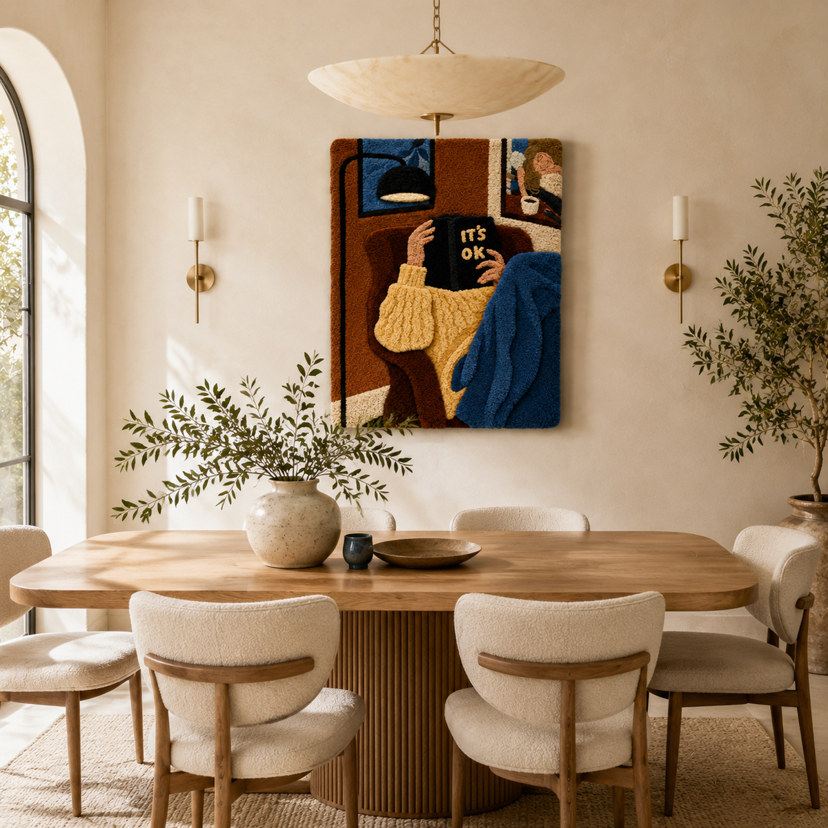 Amber Quiet Reader Hewn Earth wall art featuring a serene scene of a person reading in a cozy room.