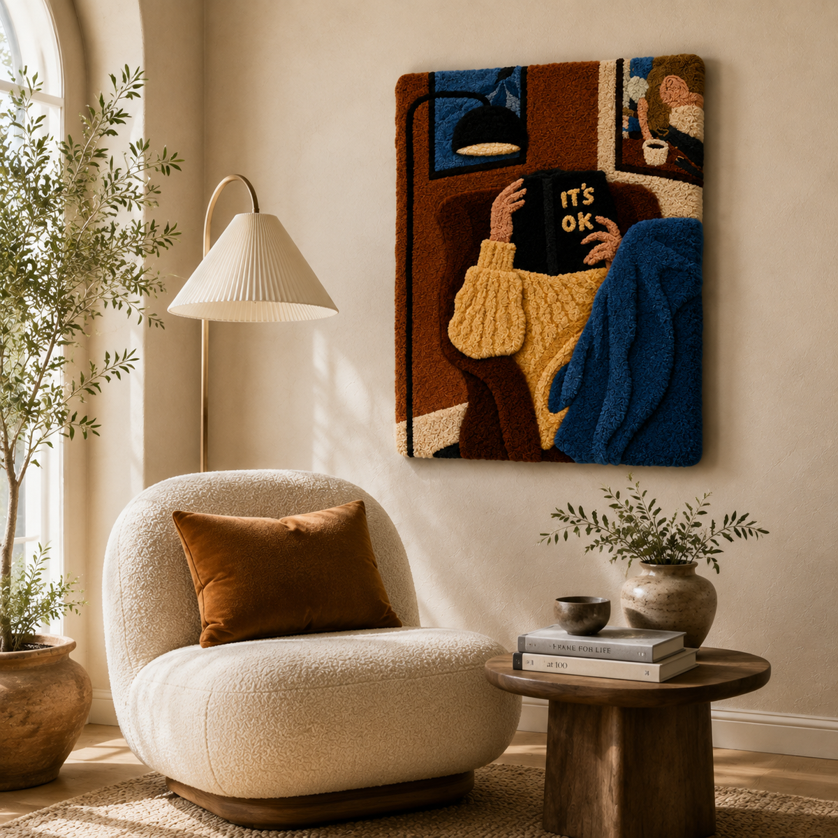 Amber Quiet Reader wall art by Hewn Earth featuring a serene scene with a person reading surrounded by warm amber tones.