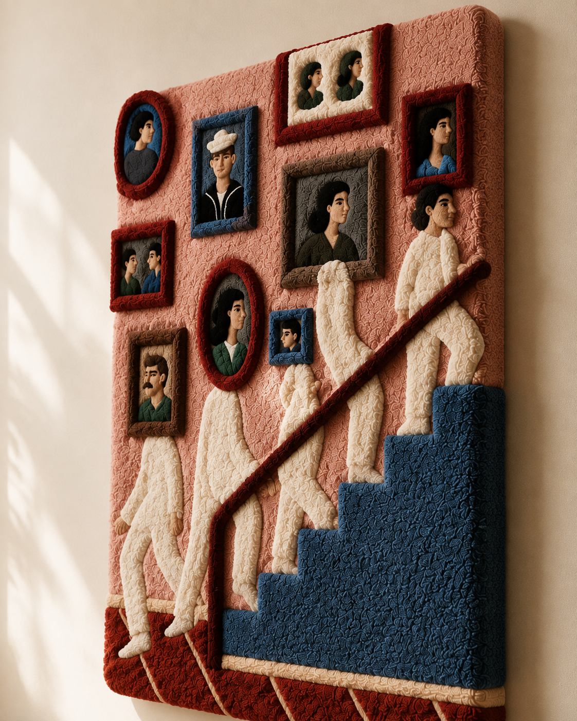 Hewn Earth Gallery Staircase wall art featuring a modern, abstract staircase design in neutral tones on a light background.