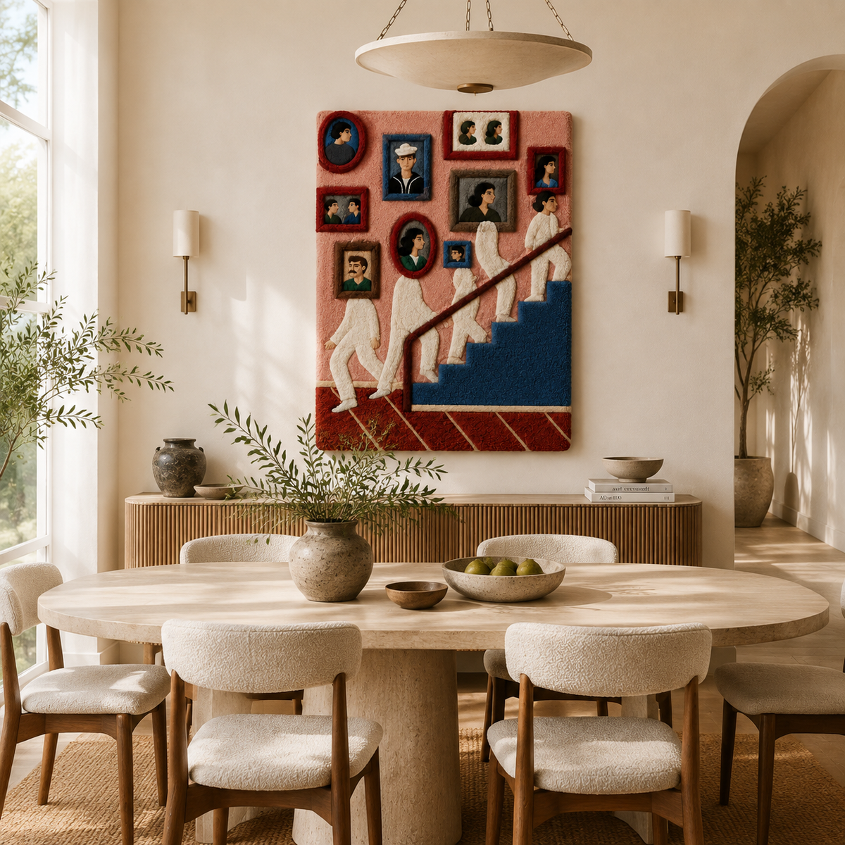 Hewn Earth Gallery Staircase wall art featuring a modern, abstract staircase design on a neutral background.