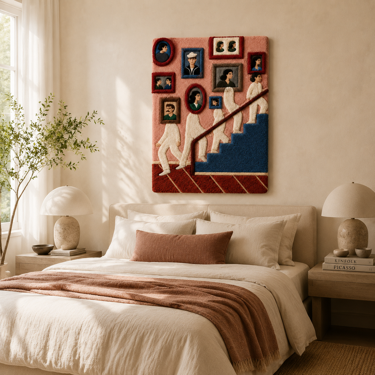 Hewn Earth Gallery Staircase wall art featuring a modern, abstract staircase design in neutral tones on a plain background.