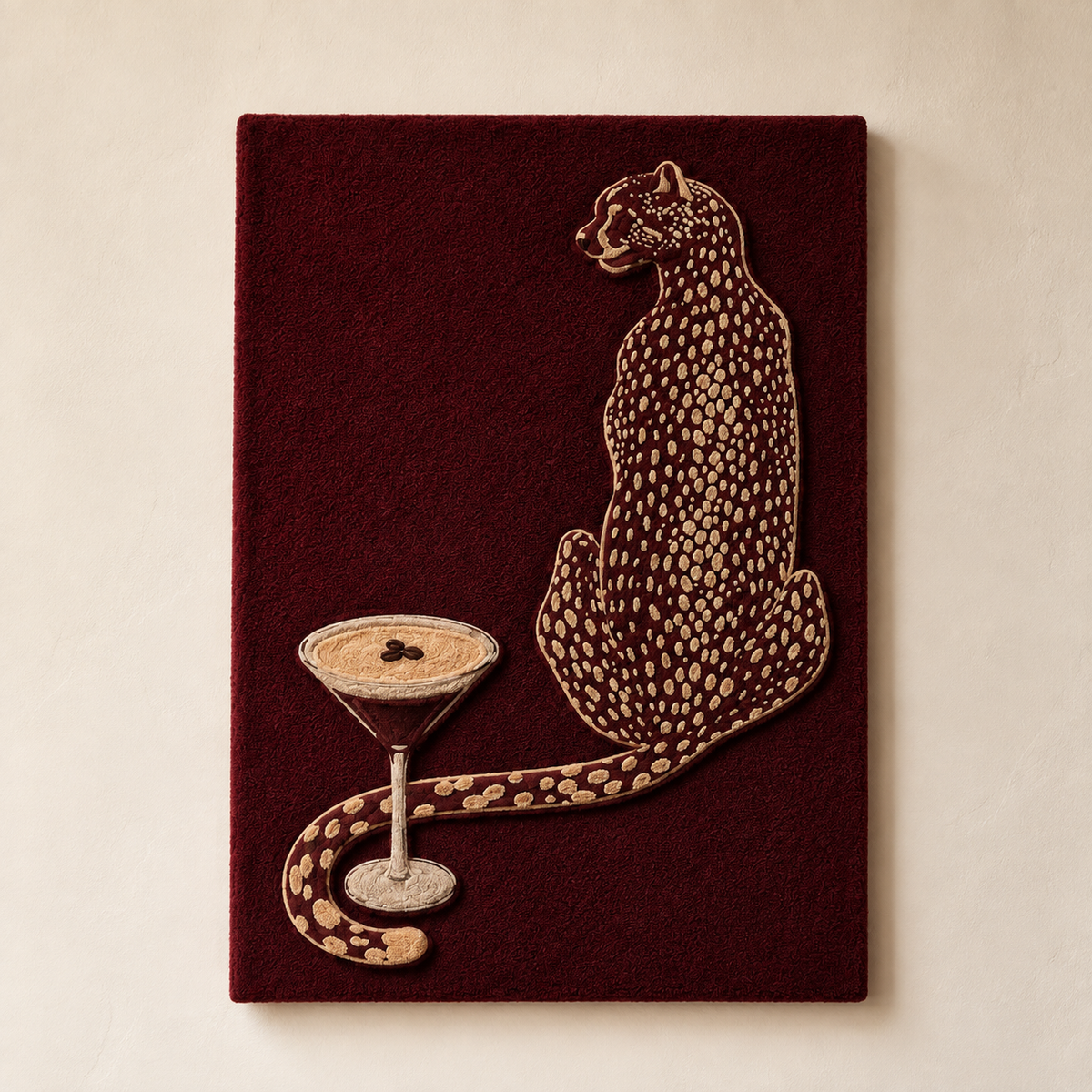 Oxblood Leopard wall art by Hewn Earth featuring a bold leopard design on a dark background.