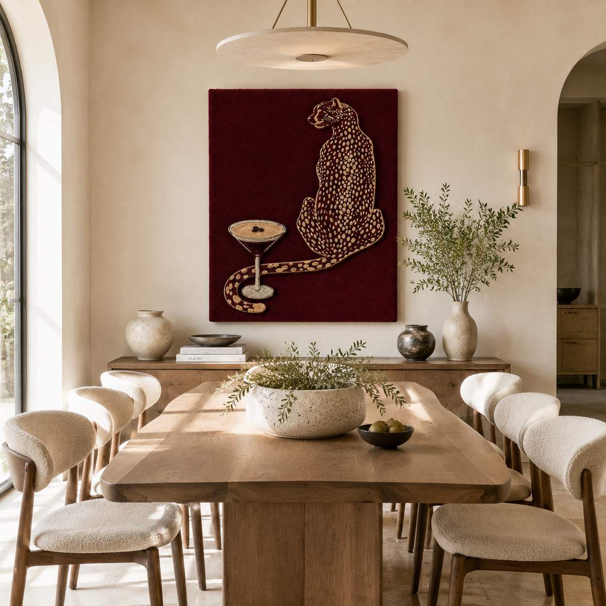 Oxblood leopard wall art by Hewn Earth featuring a detailed leopard design in rich oxblood color on a neutral background.