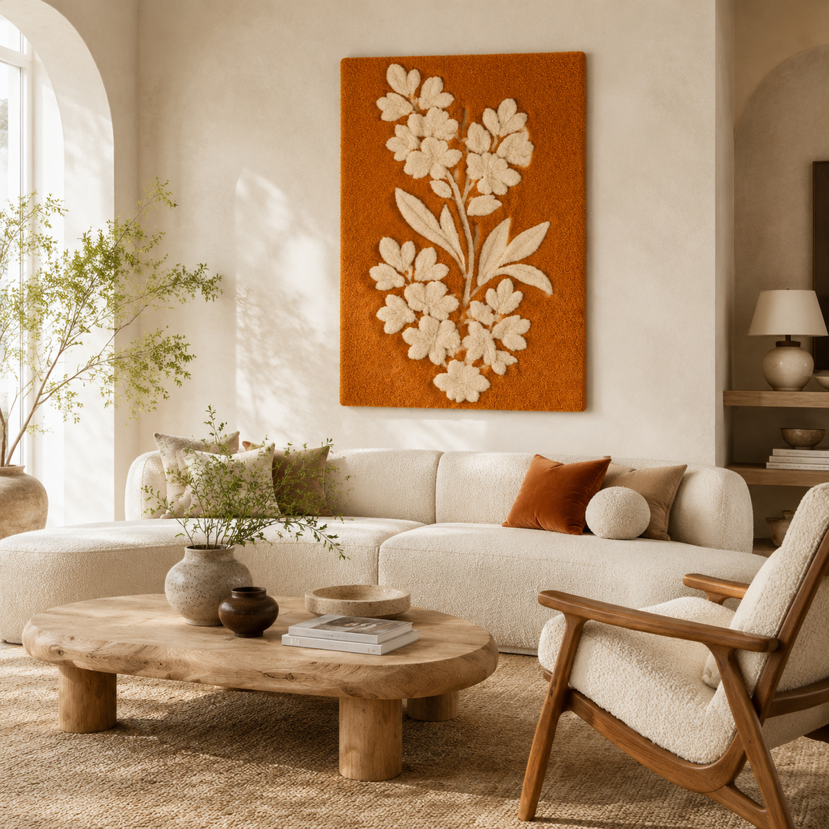 Ivory Blossom Branch wall art by Hewn Earth, featuring delicate ivory flowers on a natural wooden branch for elegant home decor.