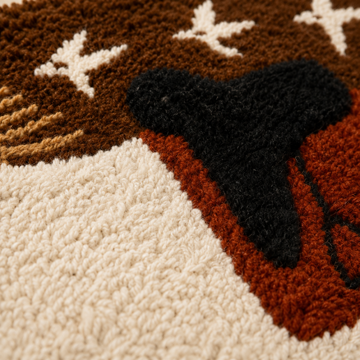 Close-up of Hewn Earth wall art depicting a horse beneath swallows with detailed textures and natural earthy tones.