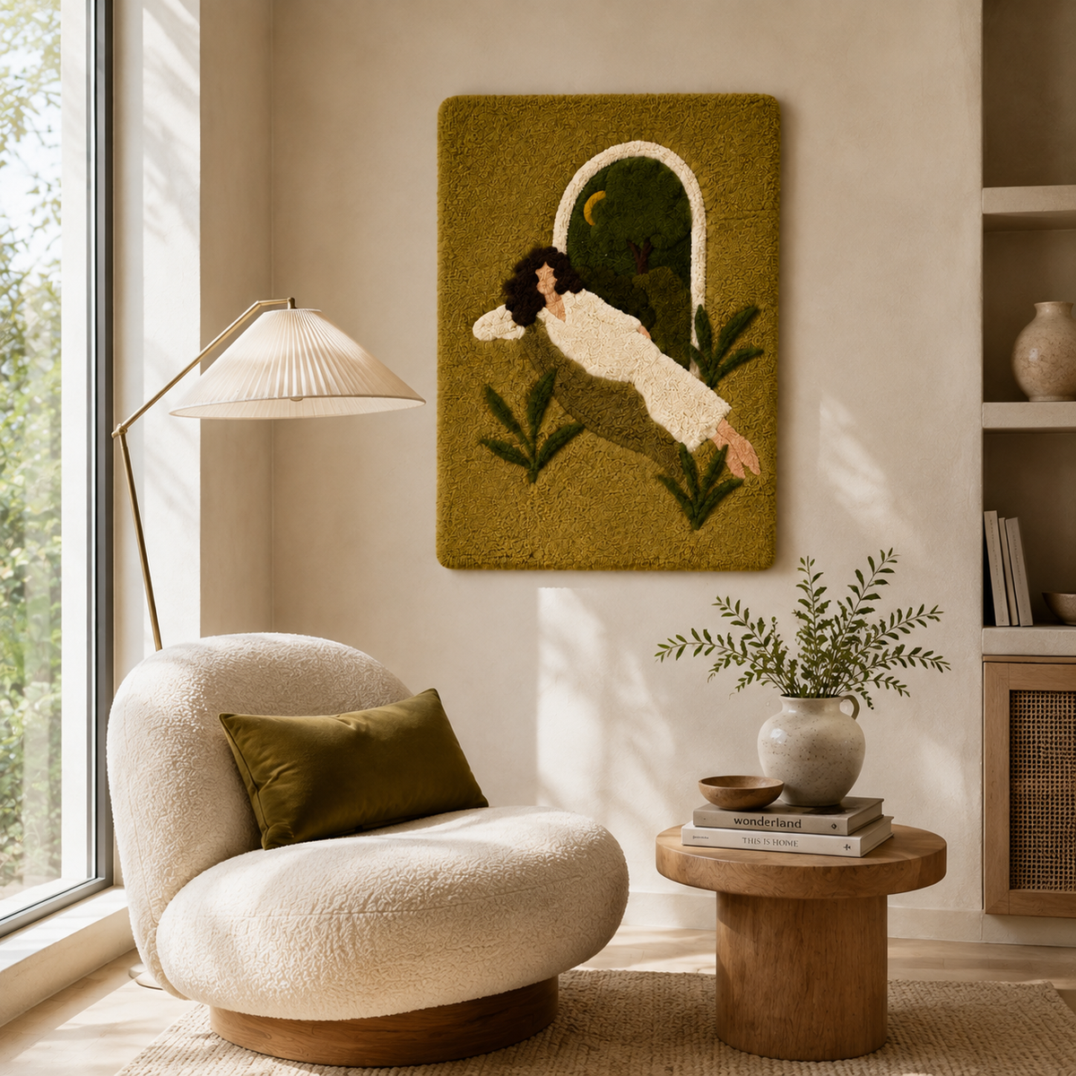 Olive Daydream wall art by Hewn Earth featuring a nature-inspired, artistic design with olive green tones on a neutral background.