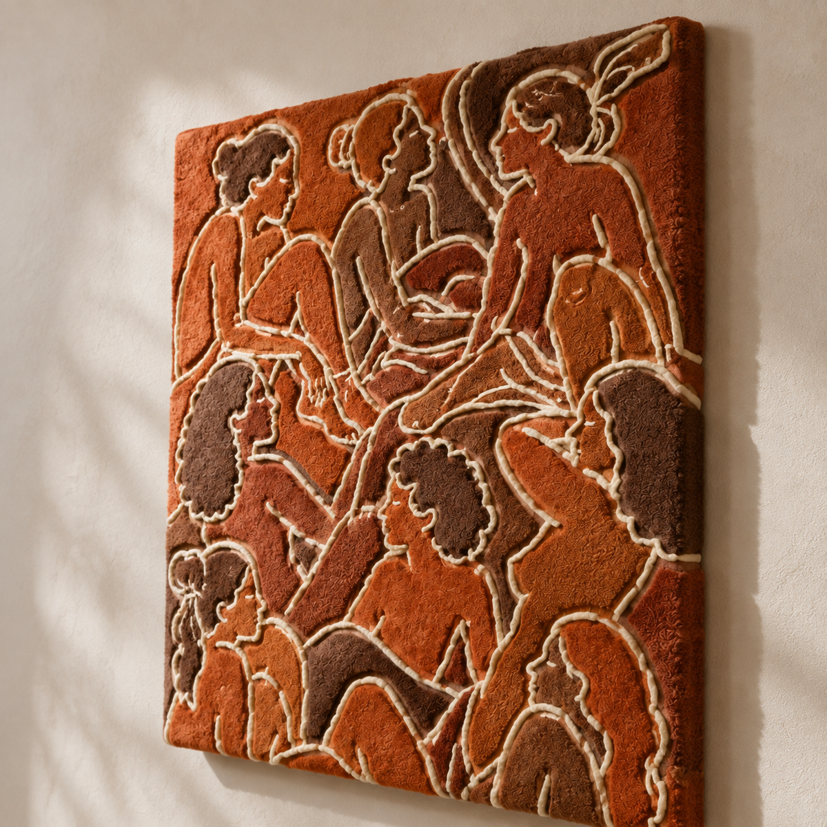 Hewn Earth terracotta wall art assembly with earthy tones and textured geometric shapes for modern interior decor.