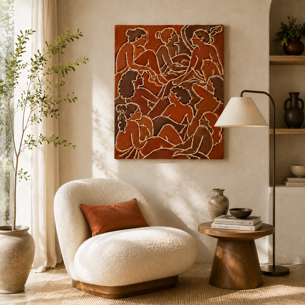 Hewn Earth terracotta wall art assembly featuring interlocking terracotta pieces arranged on a neutral background.
