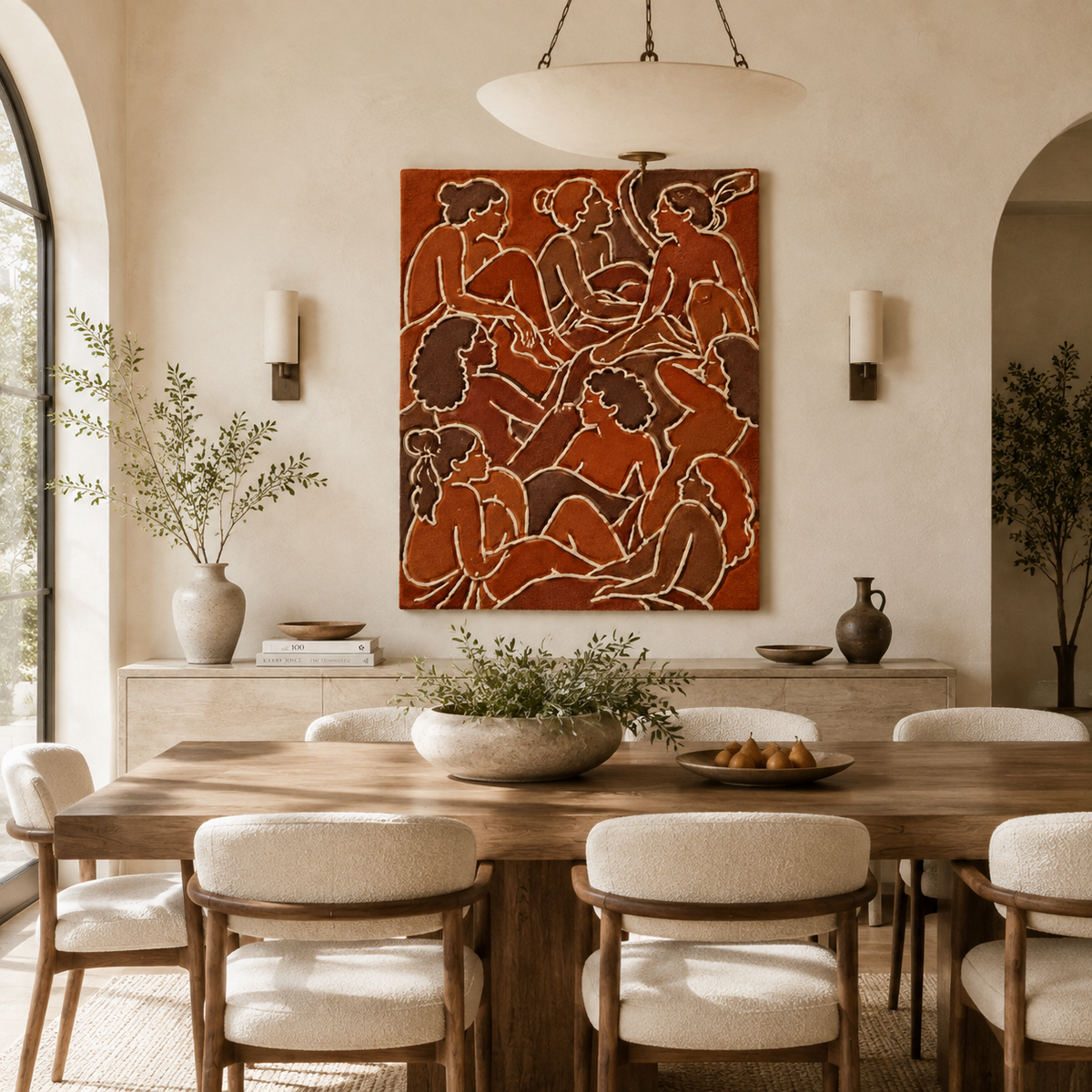 Hewn Earth terracotta wall art assembly featuring textured geometric shapes for interior decor.