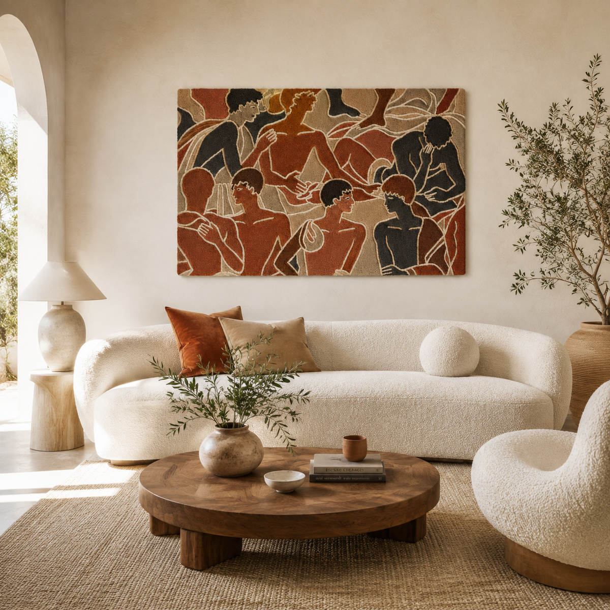 Earthbound Chorus wall art by Hewn Earth featuring abstract, colorful designs on a textured surface suitable for home decor.