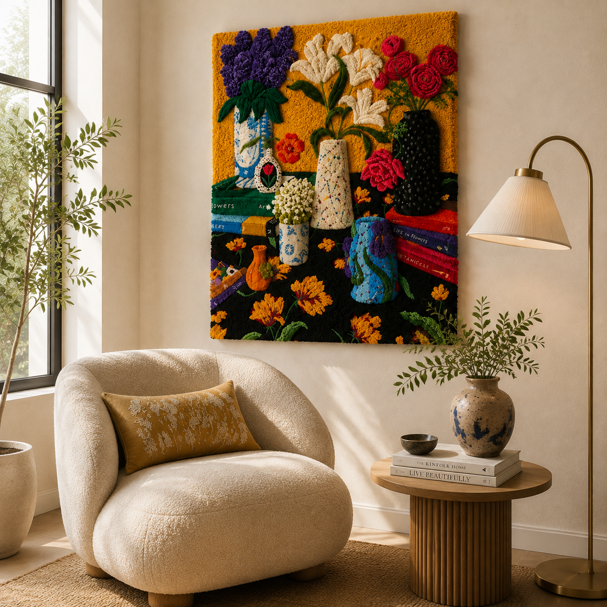 Hewn Earth Summer Table Bouquet wall art featuring vibrant floral arrangement in a modern wall decor design.