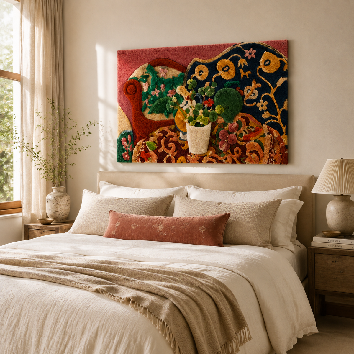 Hewn Earth Velvet Parlor Bouquet wall art featuring a vibrant floral velvet bouquet in a decorative frame.