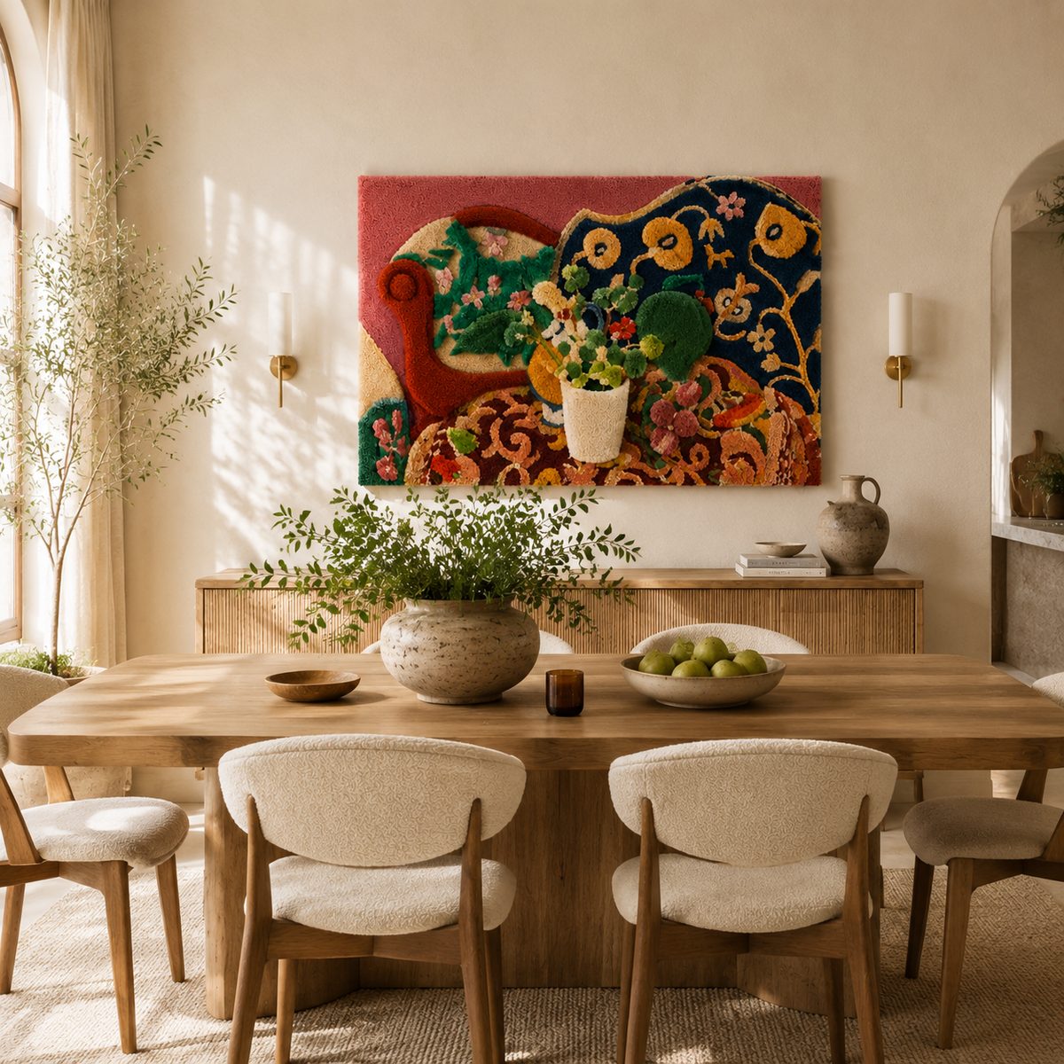 Velvet Parlor Bouquet wall art by Hewn Earth featuring a vibrant, textured floral design on a neutral background.