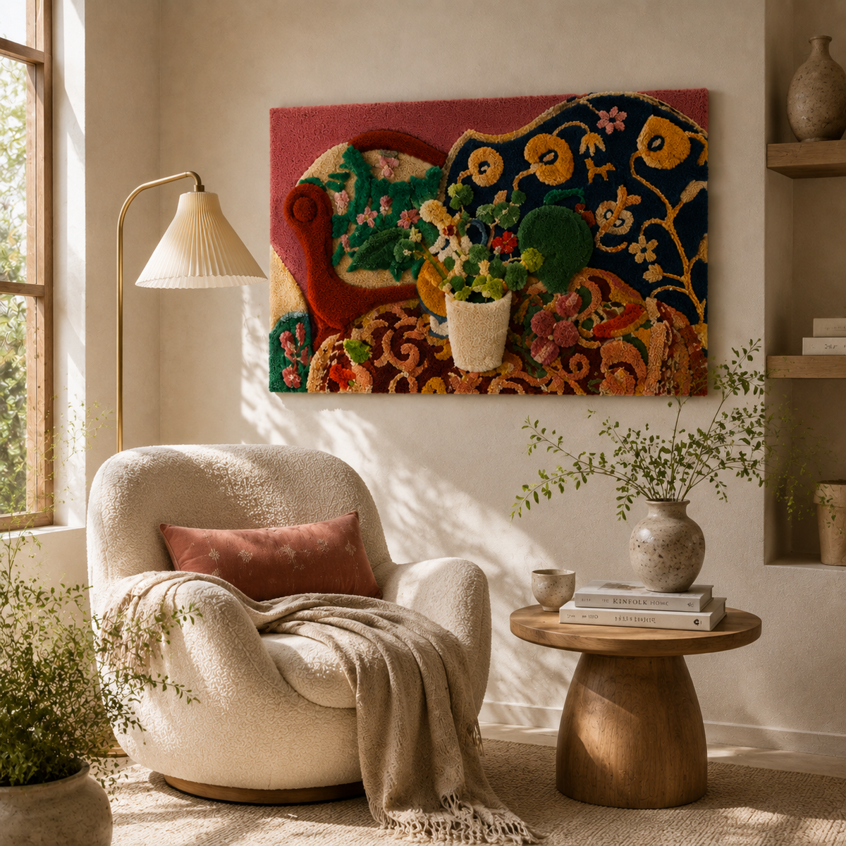 Hewn Earth Velvet Parlor Bouquet wall art featuring a soft, floral velvet design in a decorative wall decor piece.